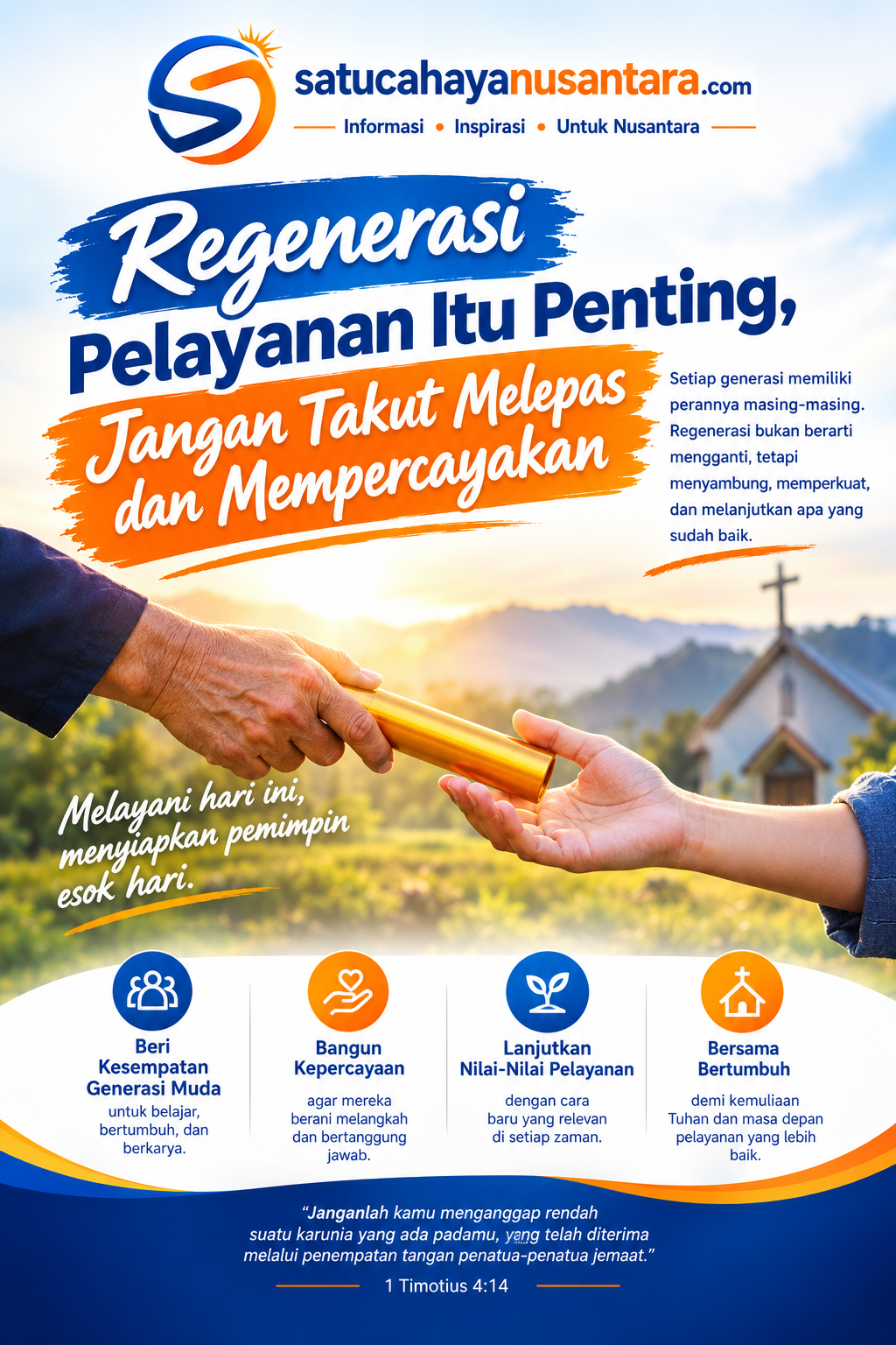 Renungan Pagi, 24 September 2026: Regenerasi Pelayanan Itu Penting, Jangan Takut Melepas dan Mempercayakan